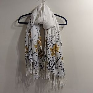 Never worn white scarf with yellow flowers